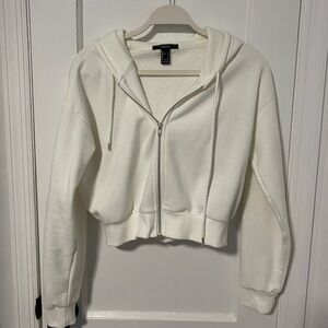Cropped White Zip Up Hoodie